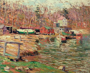 郊野码头风景油画