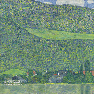 湖畔山林乡村风景油画
