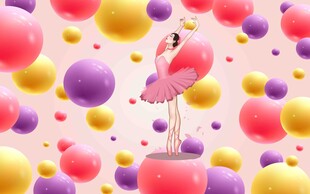 彩球环绕火烈鸟美女创意场景