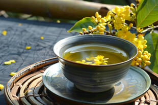 金秋秋天植物桂花茶摄影图