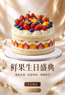 鲜果生日蛋糕海报