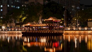 夜湖画舫夜景