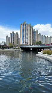 河畔城市高楼景观