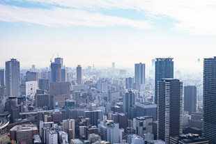 薄雾下的都市全景