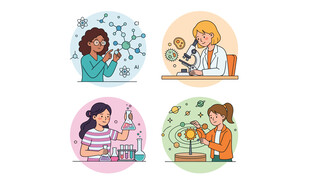 女性科研场景卡通插画