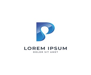 蓝色P字母创意logo设计