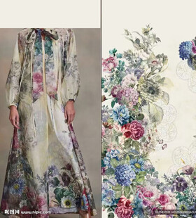 高清花卉印花长裙时尚展示