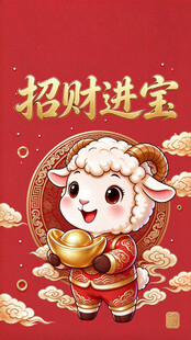 招财进宝萌羊新春贺图