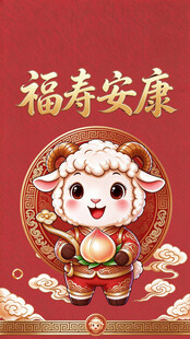 福寿安康生肖羊贺岁插画