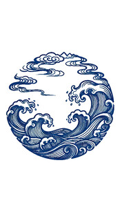 传统青花祥云海浪纹样