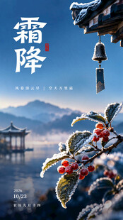 霜降节气国风意境海报