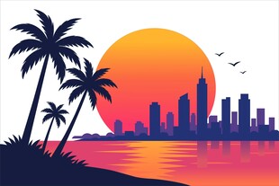 海滨日落剪影