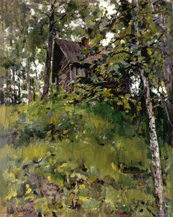 林间小屋风景油画