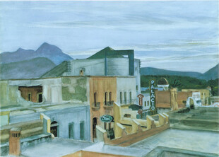 山边小镇风景油画