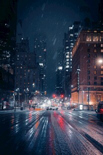 雨夜都市朦胧街景