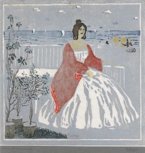 临海露台古典女子版画