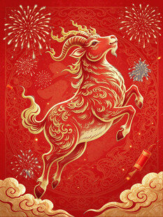 红金新春瑞羊国潮插画