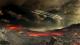 夜空流星划过火山地带