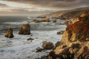 海岸黄昏礁石风光