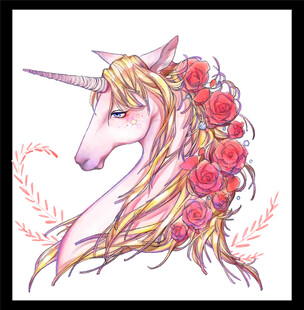 唯美玫瑰独角兽插画