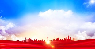 蓝天白云红绸城市背景