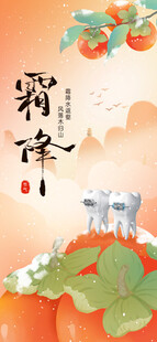 霜降节气国风插画海报