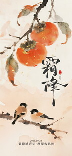 霜降国风柿子花鸟图