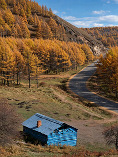 秋日山野公路小屋风景