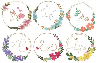 婚礼logo圆形花环花卉边框