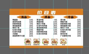 餐厅菜品价目表