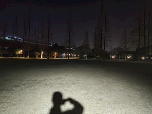 夜景下比心的人影