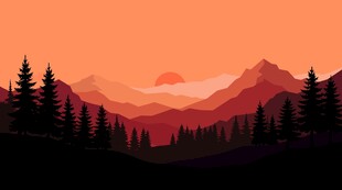 山林落日插画