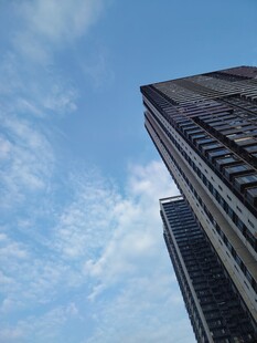 仰拍蓝天下的高层楼宇
