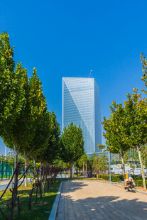 蓝天城市林荫高楼街景