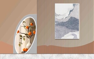 新中式柿子山水装饰画