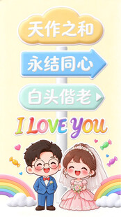 新婚祝福卡通插画