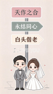婚庆卡通新人祝福路牌
