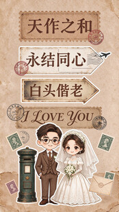 复古新婚祝福插画