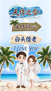 海边婚礼浪漫卡通插画