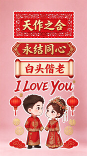 中式新婚喜庆祝福插画