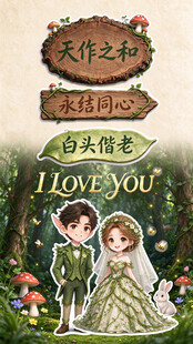 森系婚礼卡通情侣插画