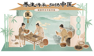 中医养生传承国风插画