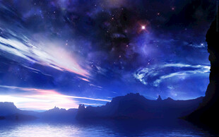梦幻蓝调夜空湖景