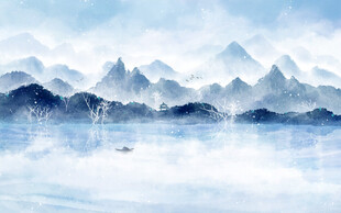 冬季水墨山水背景