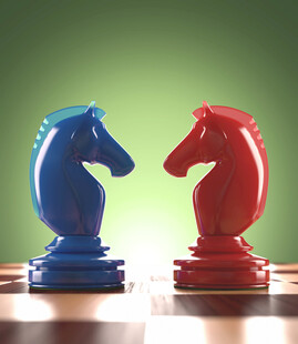 红蓝国际象棋马对峙