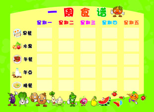 幼儿园一周食谱表