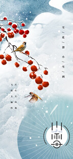 小雪节气红柿雀鸟国风海报