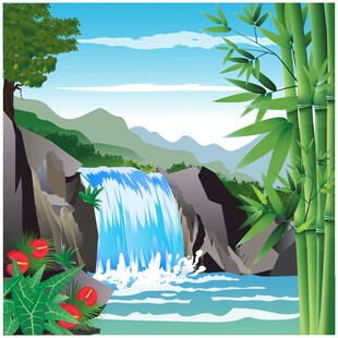 山水瀑布插画