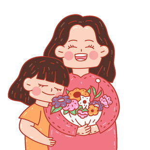 温馨母女母亲节献花插画