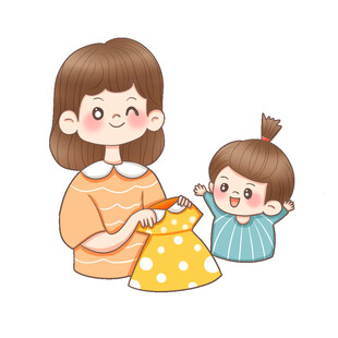 妈妈给孩子展示新裙子